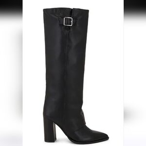 STEVE MADDEN NEW TALL BLACK LEATHER BOOTS SIZE 6